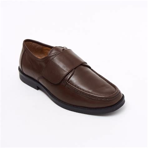 Lucini Formal Men Brown Leather Velcro Heels Smart Shoes Slip On