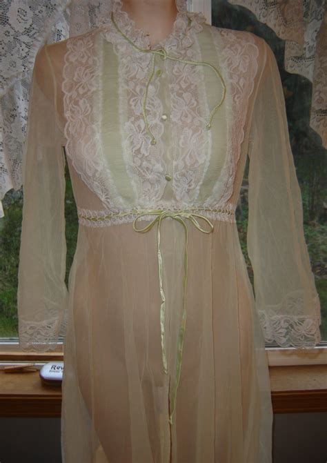 vintage foam green nightgown and sheer chiffon miss elaine peignoir robe