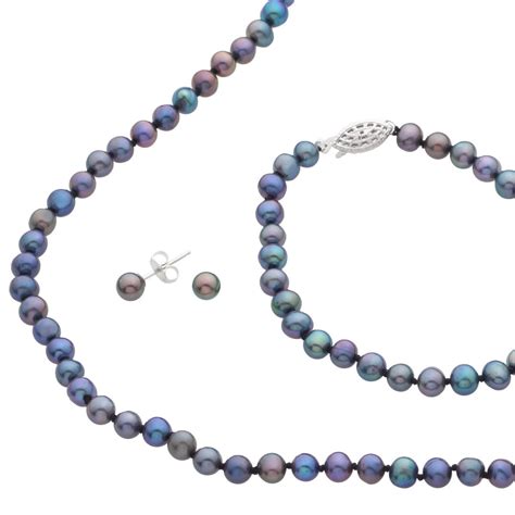 freshwater black pearl earring bracelet necklace set  today  jilco