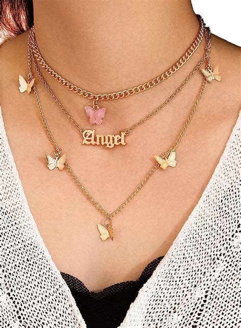 corafritz butterfly necklace  women letter layered necklace choker cute necklaces  teen