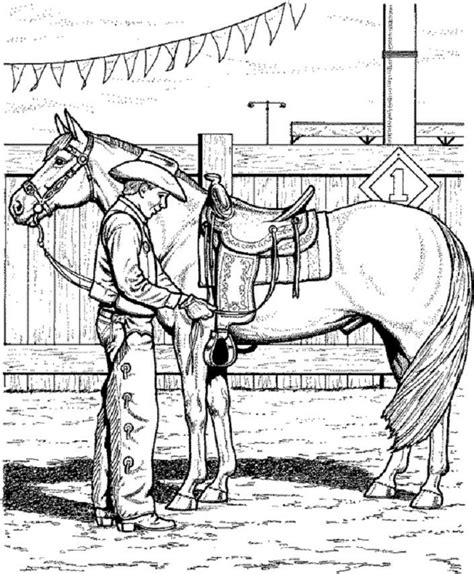 horse coloring page  cowboy adjusting saddle  imagens desenhos