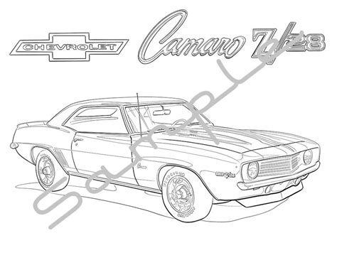 chevy camaro  adult coloring page printable coloring etsy