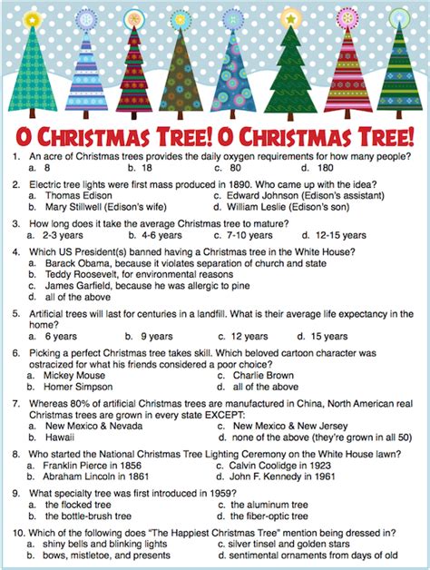christmas tree trivia party game  printable flanders family