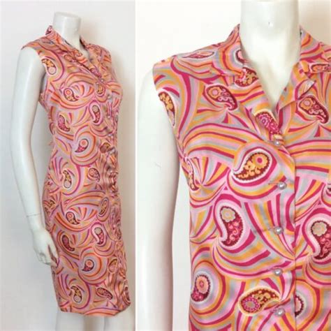 vintage 60s 70s pink orange swirly psychedelic paisley dress 14 ebay
