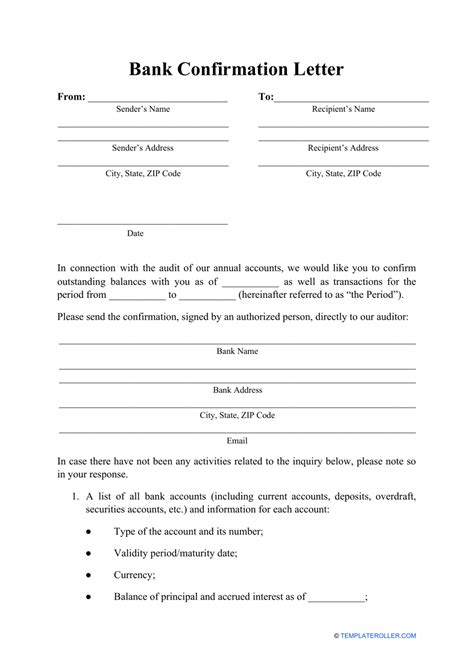 bank confirmation letter template  printable  templateroller