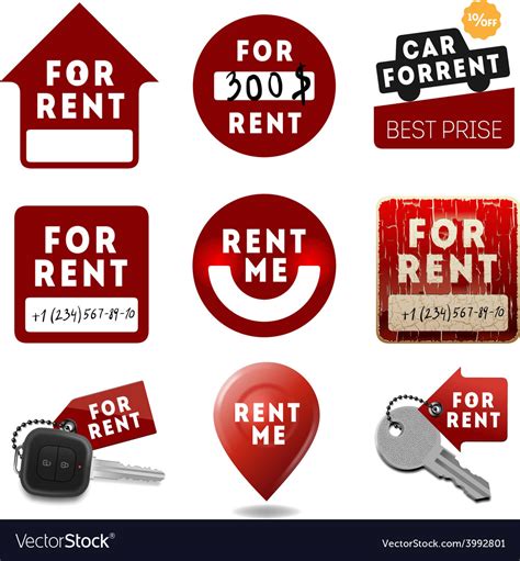 rent signs real estate icons labels royalty  vector