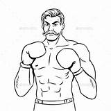 Boxer Fighter Coloring Vintage Drawing Old School Tattoo Book Boxers Vector Choose Board sketch template