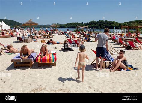 essen germany people   beach  baldeneysee stock photo alamy