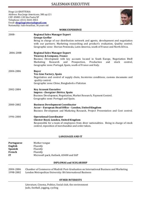 cv english salesman executive