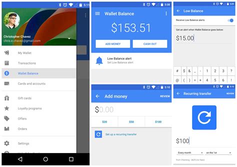 google wallet  brings material design recurring transfers   balance alerts update