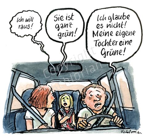 cartoon von schlorian familienausflug im auto