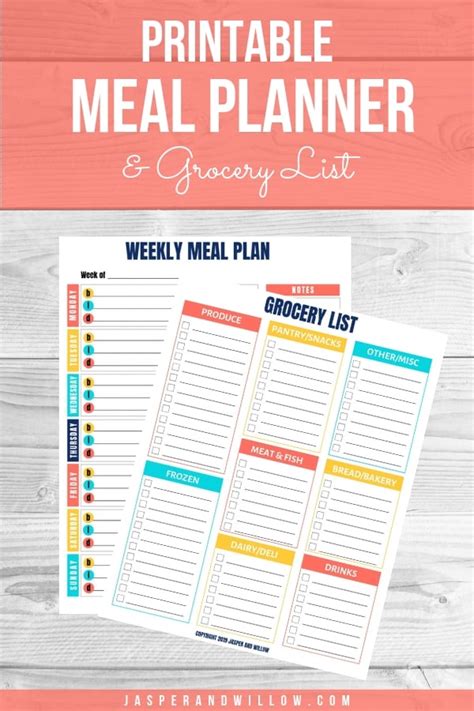 printable grocery list  meal planner