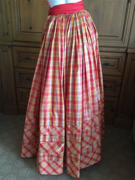 1930 s plaid polished cotton ball skirt with sash belt for sale at 1stdibs