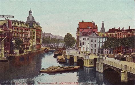 netherlands amsterdam binnen amstel  amsterdam postcards canal olds greeting card