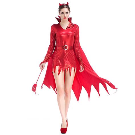 M Xl New Hot Female Red Pu Leather Witch Devil Costume Adult Women