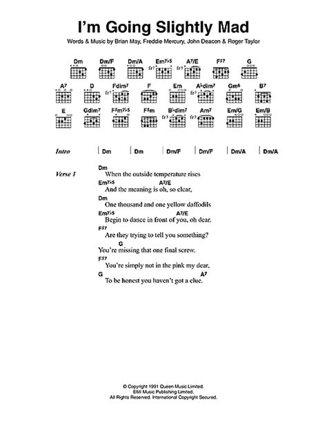 I M Going Slightly Mad Sheet Music By Queen Lyrics And Chords 114025