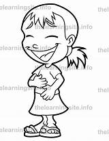 Laughing Outline Girl Flashcard sketch template