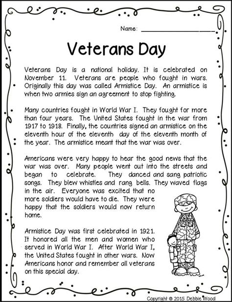 veterans day reading comprehension  esl activities veterans day