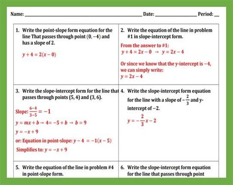 writing equations  slope intercept form worksheet islero guide