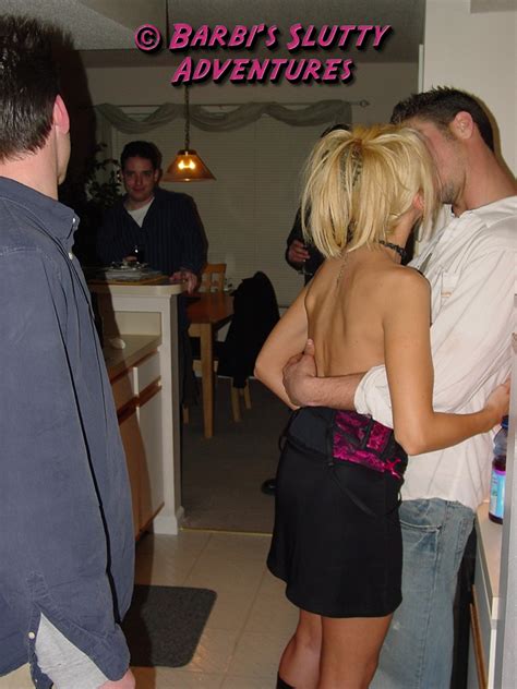 very slutty blonde milf barbi sinclair dresses as slut and goes to a college groupsex party