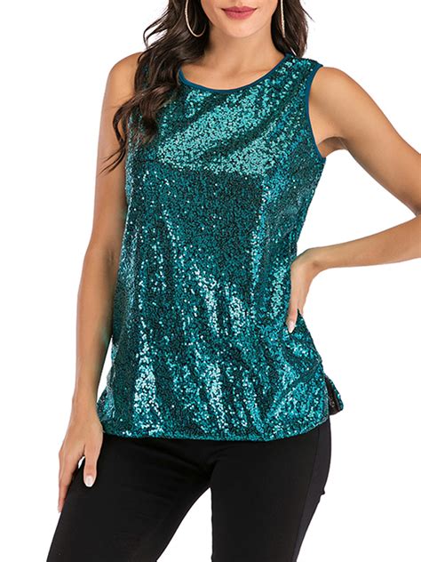 womens  size sequin tops glitter tank top sleeveless sparkle shimmer shirt tops tank top