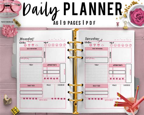 pink daily planner printable day organizer daily agenda etsy