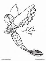 Mermaid Coloring Pages Flying Detailed Printable Getcoloringpages Realistic sketch template