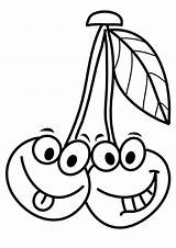 Cherries Coloring Pages Cartoon Funny Smiling Cherry Printable Kids Worksheets Fruits Fruit Face Categories Faces Heart Parentune Coloringonly sketch template