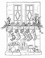 Christmas Printable Coloring Stocking Hang String Lights Kids Decorate Adults sketch template