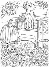 Coloring Pages Dog Cat Dogs Cats Printable Adult Fall Color Animal Books Dover Book Colouring Sheets Halloween Colour Cute Publications sketch template