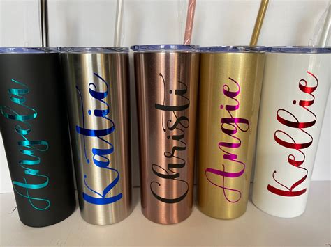 personalized 20 oz steel skinny tumblers with straw etsy