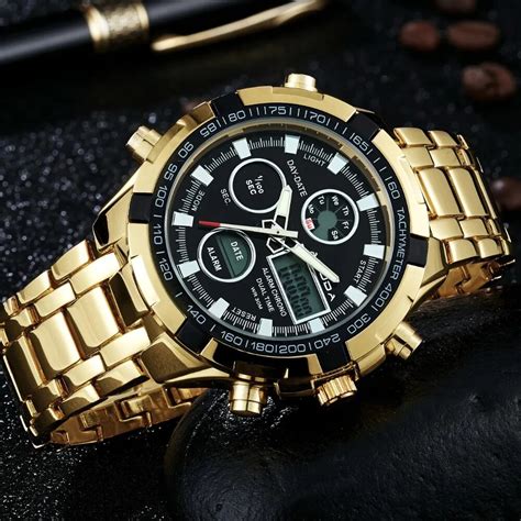 amuda mens sport  led gold big face quartz  men waterproof wrist  male watches