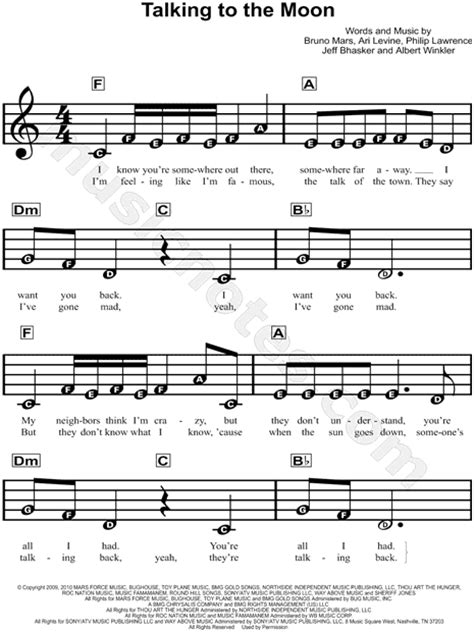 bruno mars talking   moon sheet   beginners