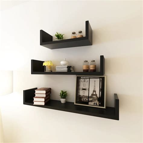 black mdf  shaped floating wall display shelves bookdvd storage