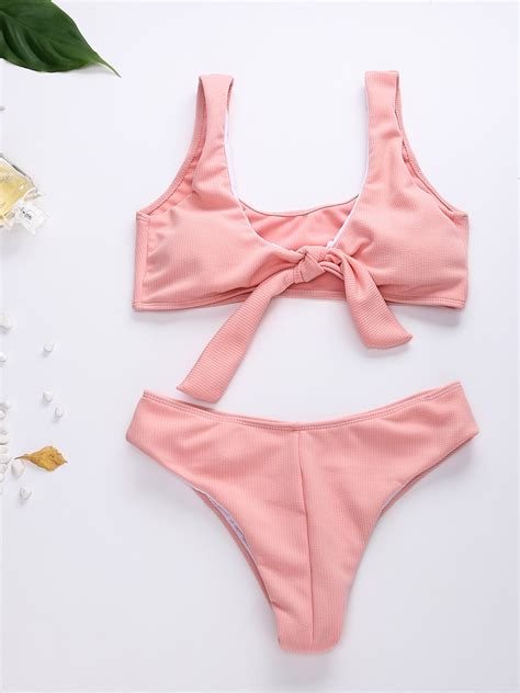 fbs 2018 new swimwear women solid pink swimsuit bikini set bandage