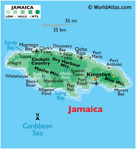 jamaica map geography  jamaica map  jamaica worldatlascom