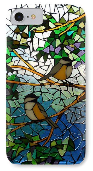 Mosaic Stained Glass Two Little Chickadees Glass Art By