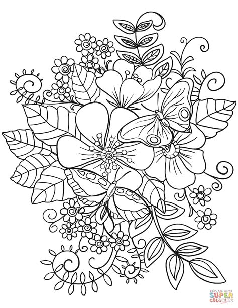 butterflies  flowers coloring page  printable coloring pages