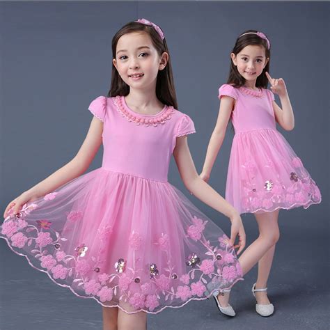cute baby girl dress summer  pink lace short sleeve dresses