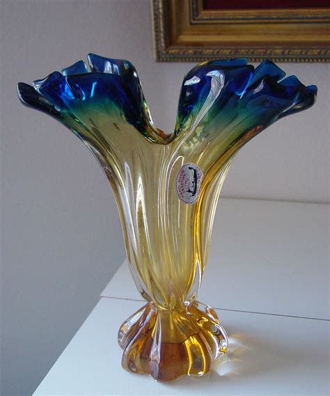 Murano Double Epergne Italian Handblown Glass Vase W Original Tag