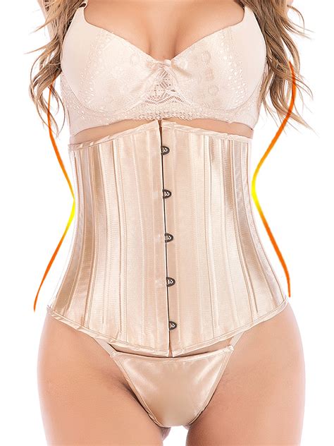 Sayfut Womens Shiny Underbust Corsets Sexy Strapless Satin Boned Gold