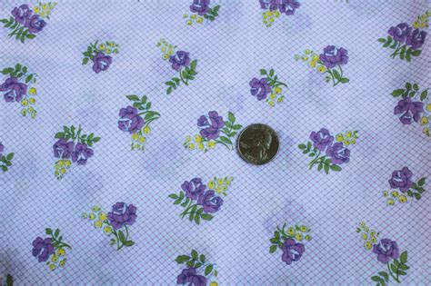 60s vintage cotton or poly blend fabric purple yellow floral retro