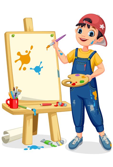 cute artist  boy painting  canvas  vector art  vecteezy