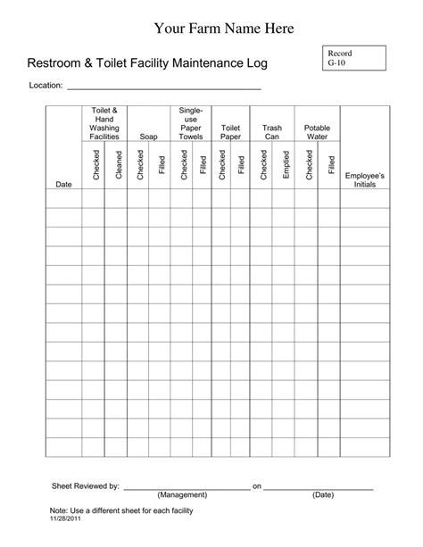 bathroom cleaning log sheet fill  printable  forms