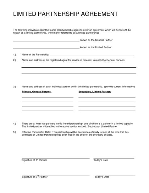 limited partnership agreement form  printable documents