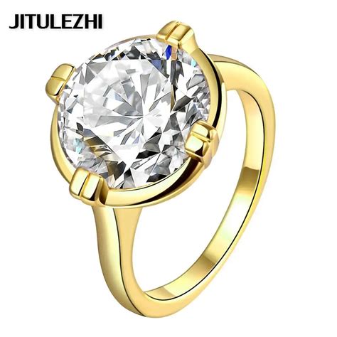 wedding jewelry gold color rings yellowwhiterose gold inlaid stones ring inlaid crystal cute
