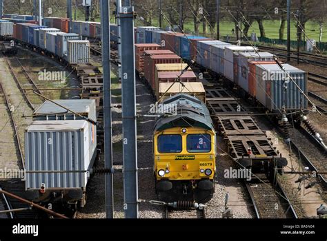 rail freight marshalling yard ipswich suffolk uk stock photo