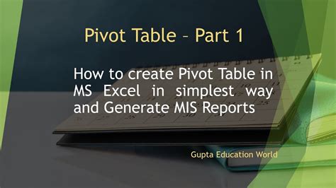 How To Create Pivot Table In Ms Excel And Generate Mis Reports In
