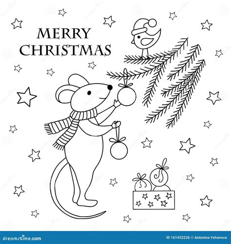 christmas coloring  mouse stock vector illustration  drawing