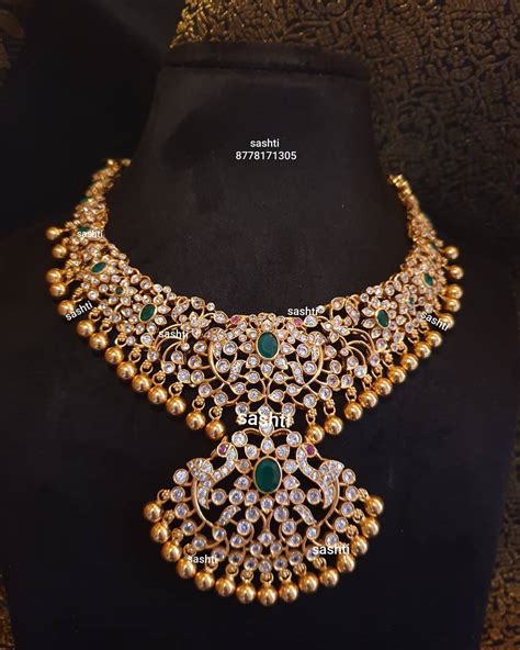 gold plated stone necklace south india jewels